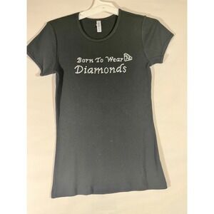 Bella Canvas Born To Wear Diamonds Rhinestone Graphic Tee Women Black 
 L Y2K